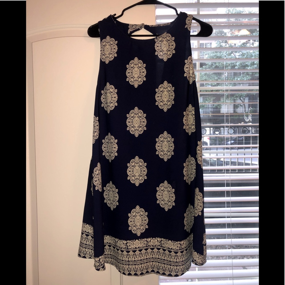 Navy and white shift dress